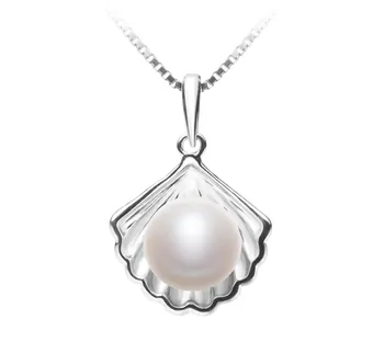 7-8mm di Perle Acqua Dolce Pendente en Shell Bianco