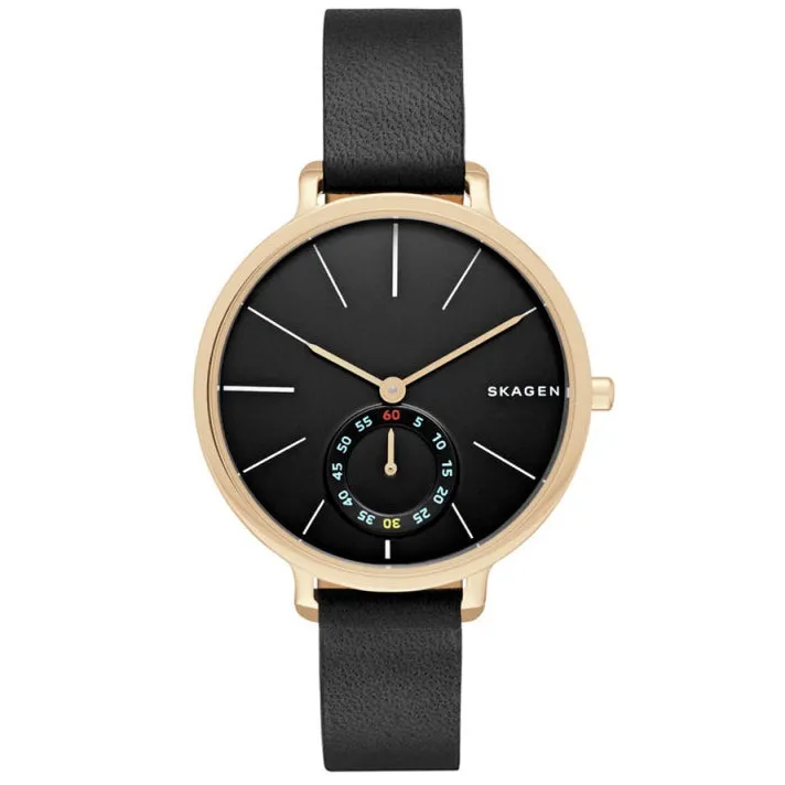 SKAGEN SKW2354 Orologio Donna in Pelle Nera Placcato Oro Giallo Hagen