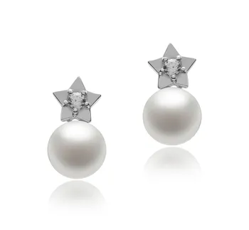 7-8mm di Perle Acqua Dolce Orecchini en Star Bianco