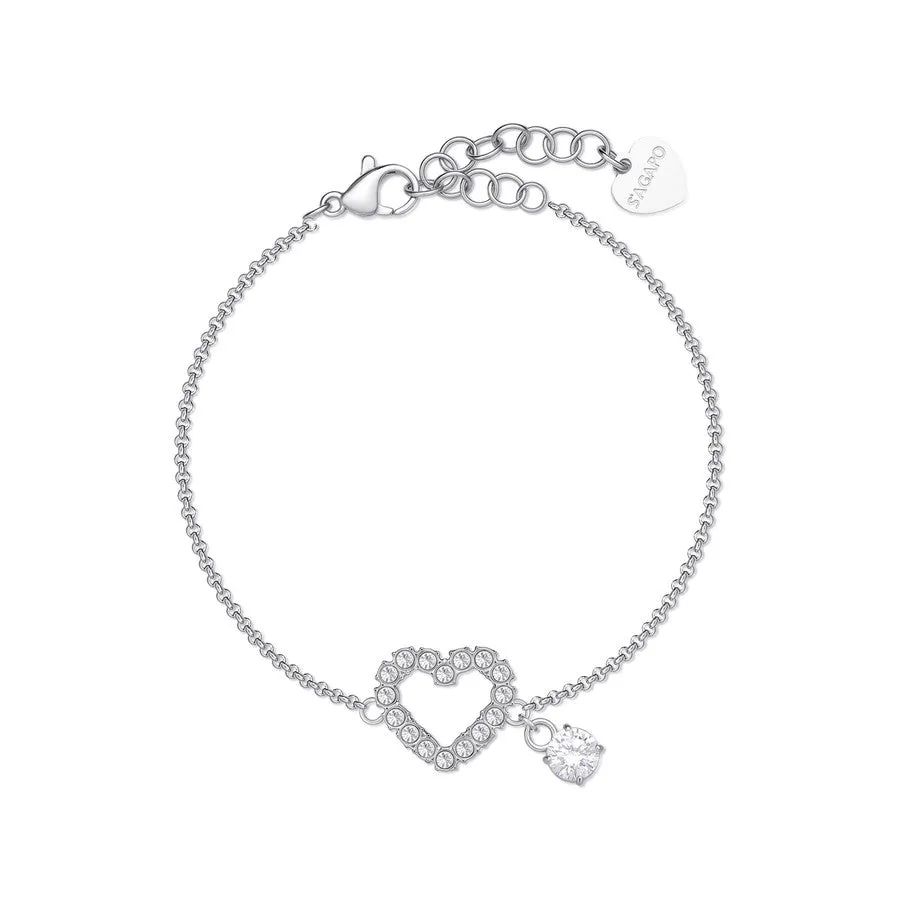 bracciale con cuore di cristalli in acciaio SAGAPò Twinkle swn11