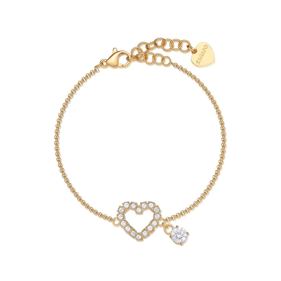 bracciale con cuore di cristalli in acciaio dorato SAGAPò Twinkle swn12