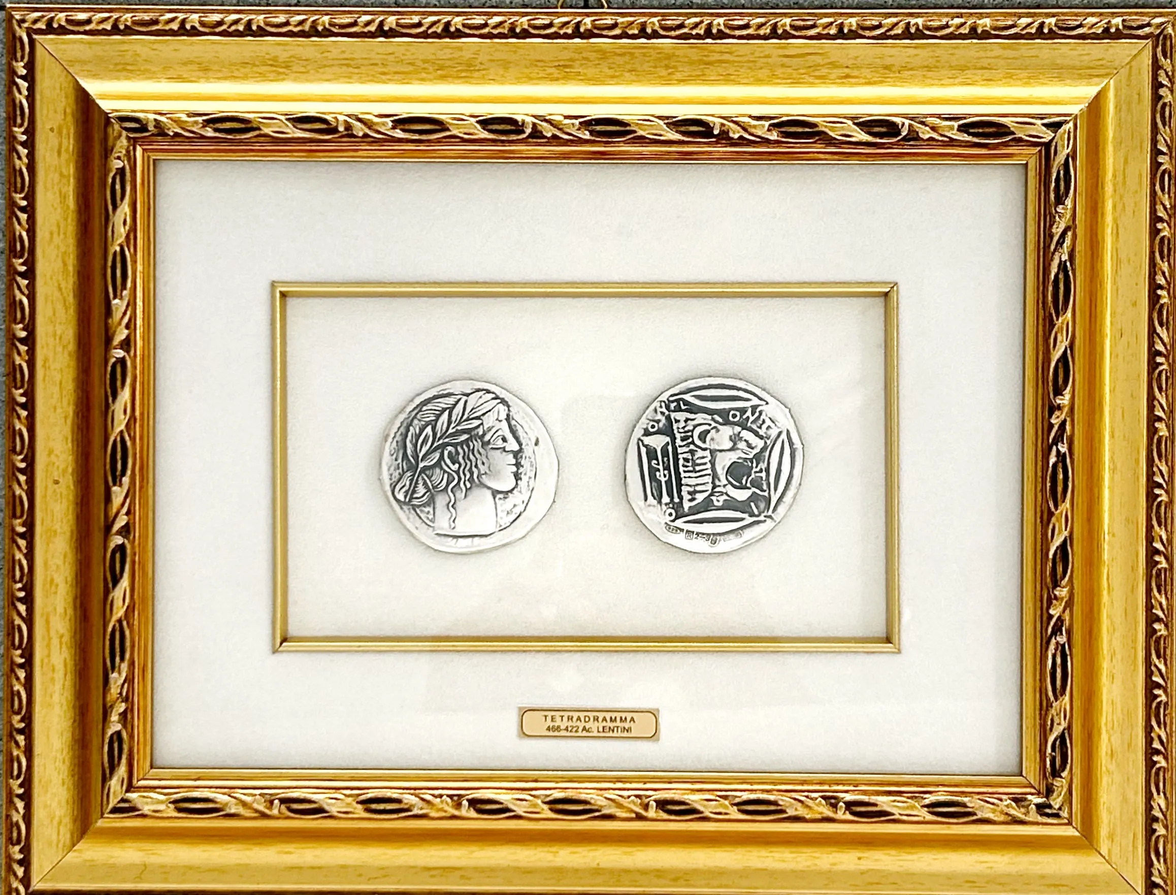 Quadro Tetradramma moneta di Lentini Cornice oro Classica