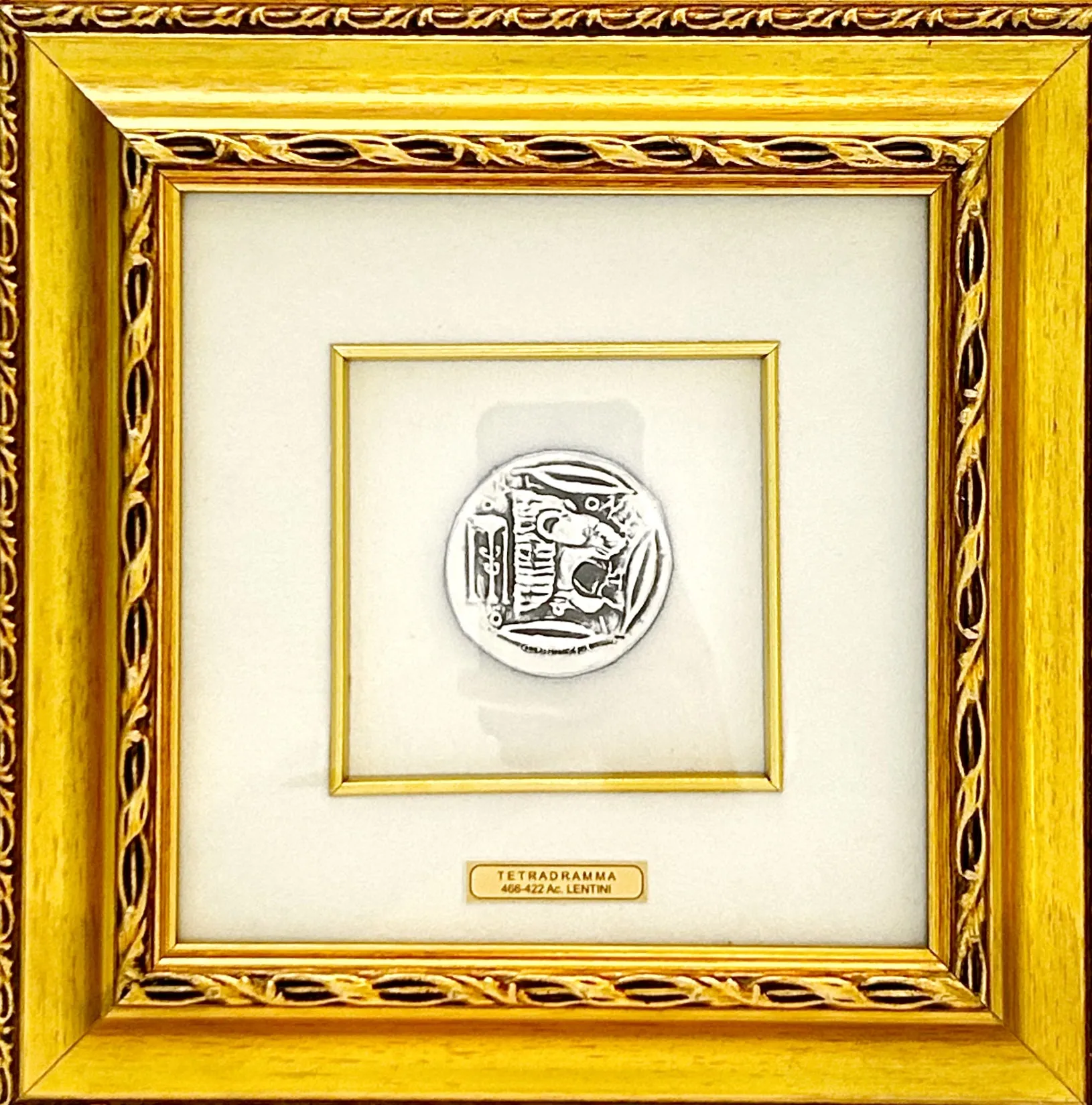 Quadro Tetradramma moneta di Lentini Cornice oro classica Singola