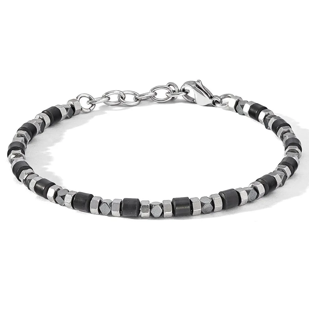 COMETE Uomo Acciaio UBR 1099 Bracciale a filo con perline di Ematite Nera - District